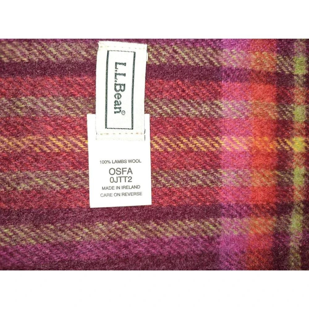 LL Bean Lambswool Plaid Scarf Made in Ireland Purple Pink Orange 0JTT2 OSFA